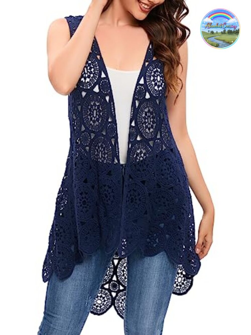 Crochet Lace Vest Boho Sleeveless Kimono Cardigan Irregular Hem